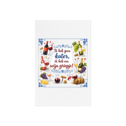 Acrylic Sign — 'Ik heb geen kater, ik heb een wijn griepje!' Decorative Wine Quote on Wooden Stand